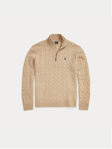Maglia Mezza Zip a Trecce Cammello