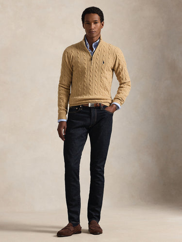 Maglia Mezza Zip a Trecce Cammello