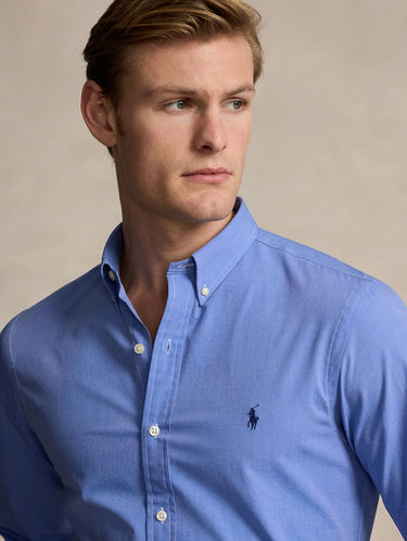 Overhemd van Stretch Popeline Katoen Blauw