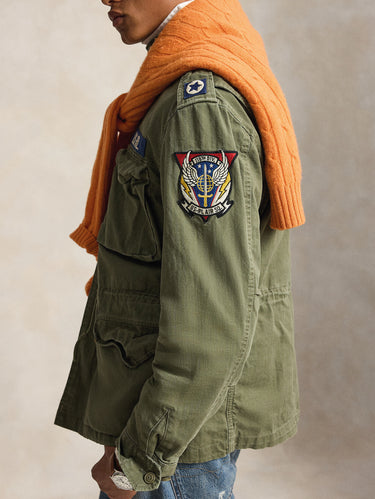 Giacca Field Jacket con Patch Verde Militre