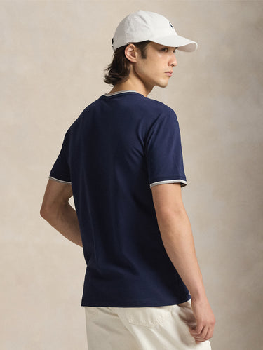 T-shirt van jersey mesh classic fit blauw