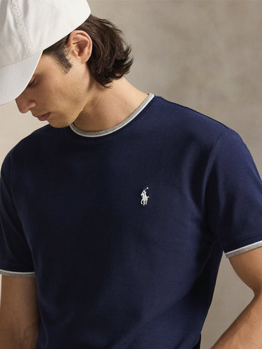 T-shirt van jersey mesh classic fit blauw