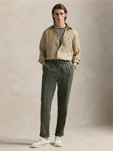 Slim-Fit Leinenhemd Beige