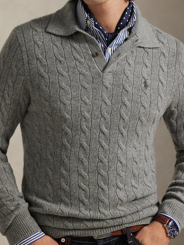 Maglia con Collo Polo a Trecce Grigio