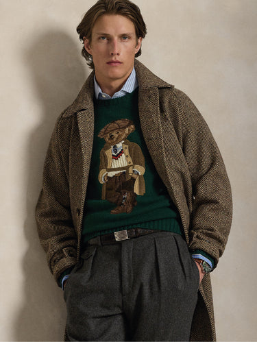 Green Crew Neck Sweater with Polo Bear Embroidery
