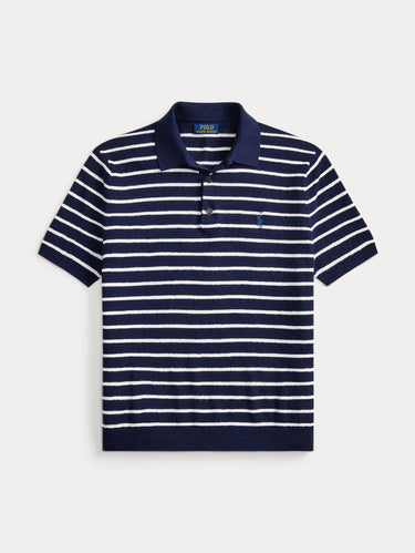 Polo in Maglia Regular Fit a Righe Blu/Bianco