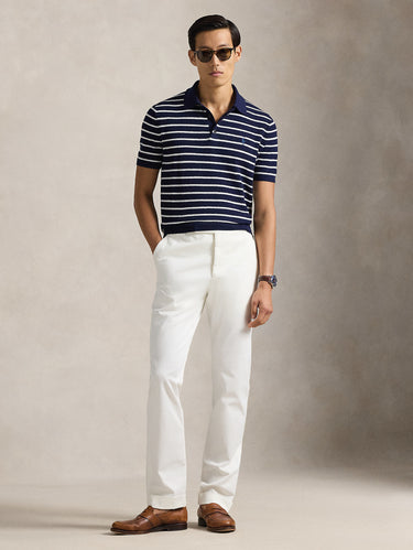 Polo in Maglia Regular Fit a Righe Blu/Bianco