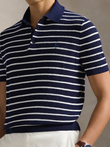 Polo in Maglia Regular Fit a Righe Blu/Bianco