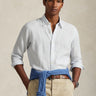 RALPH LAUREN-Camicia in Lino Custom Fit a Righe Bianco/Celeste-TRYME Shop