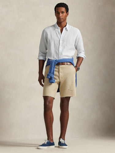 Leinenhemd Custom Fit mit weißen und himmelblauen Streifen