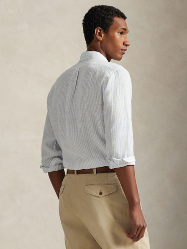 Leinenhemd Custom Fit mit weißen und himmelblauen Streifen