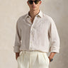 RALPH LAUREN-Camicia in Lino Custom Fit a Righe Beige/Bianco-TRYME Shop