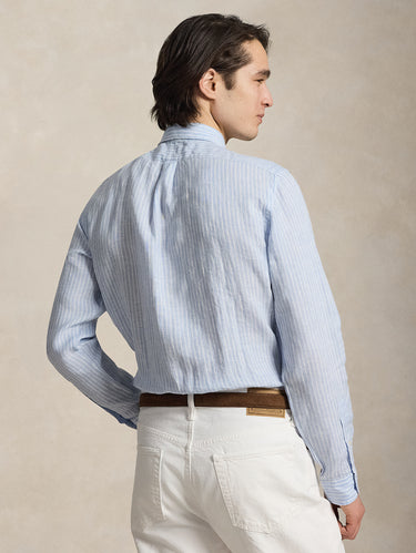 Leinenhemd Custom Fit mit hellblau-weißem Streifenmuster