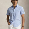 RALPH LAUREN-Camicia Maniche Corte Seersucker a Righe Celeste-TRYME Shop