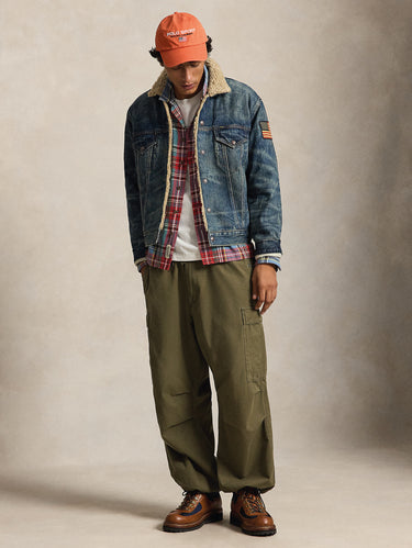 Blue-Wash Fleece-Lined Denim Trucker Jacket