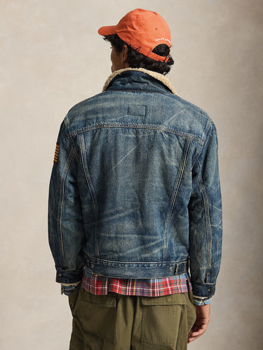 Blue-Wash Fleece-Lined Denim Trucker Jacket