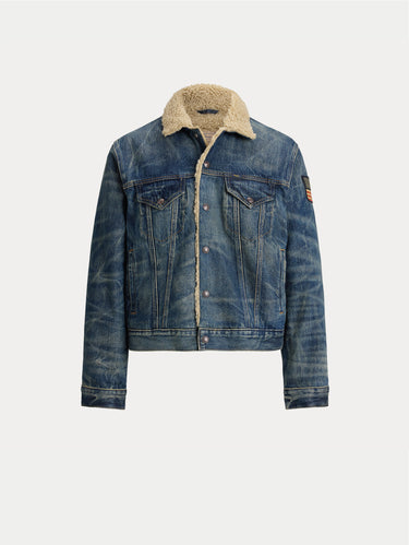 Blue-Wash Fleece-Lined Denim Trucker Jacket