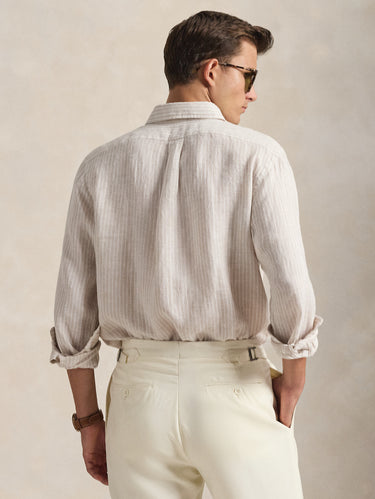 Leinenhemd Custom Fit mit beigen/weißen Streifen