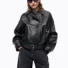PINKO-Giacca Chiodo in Nappa con Borchie Nero-TRYME Shop