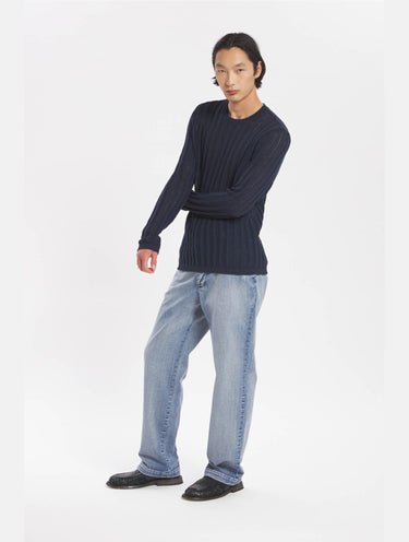 Rundhals-Rippstrickpullover Ato Blau