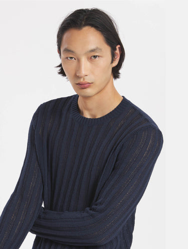 Rundhals-Rippstrickpullover Ato Blau
