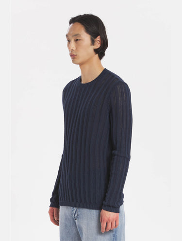 Rundhals-Rippstrickpullover Ato Blau