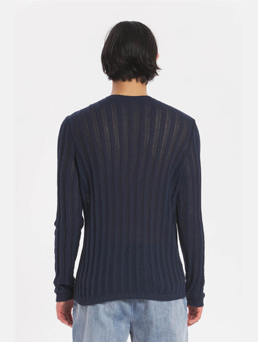 Rundhals-Rippstrickpullover Ato Blau