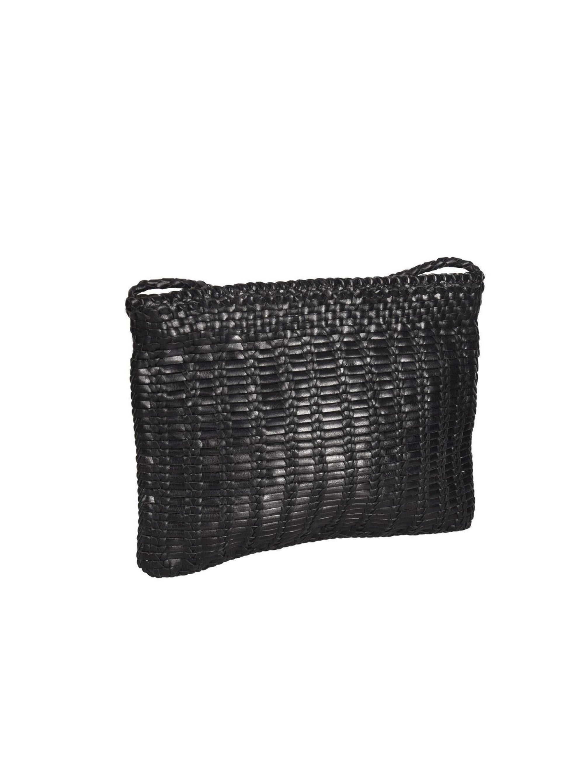Bali Large Black Woven Leather Clutch