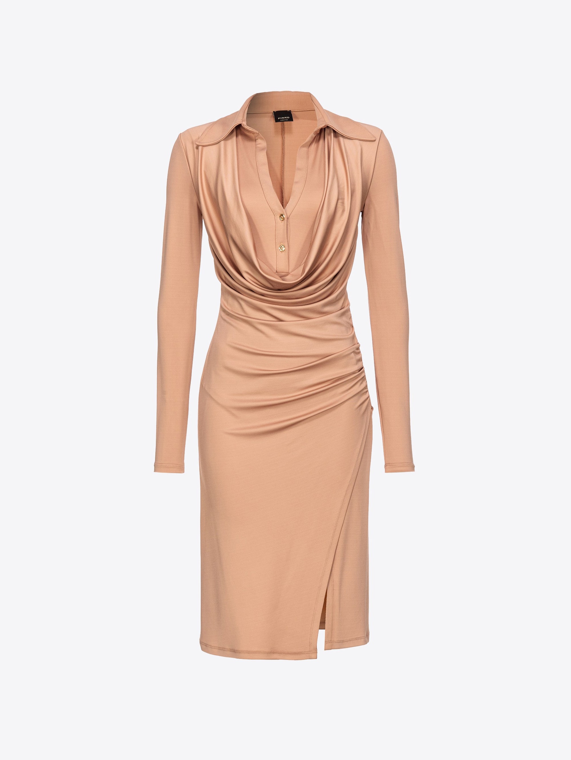 Fitted Midi Dress with Beige Draping