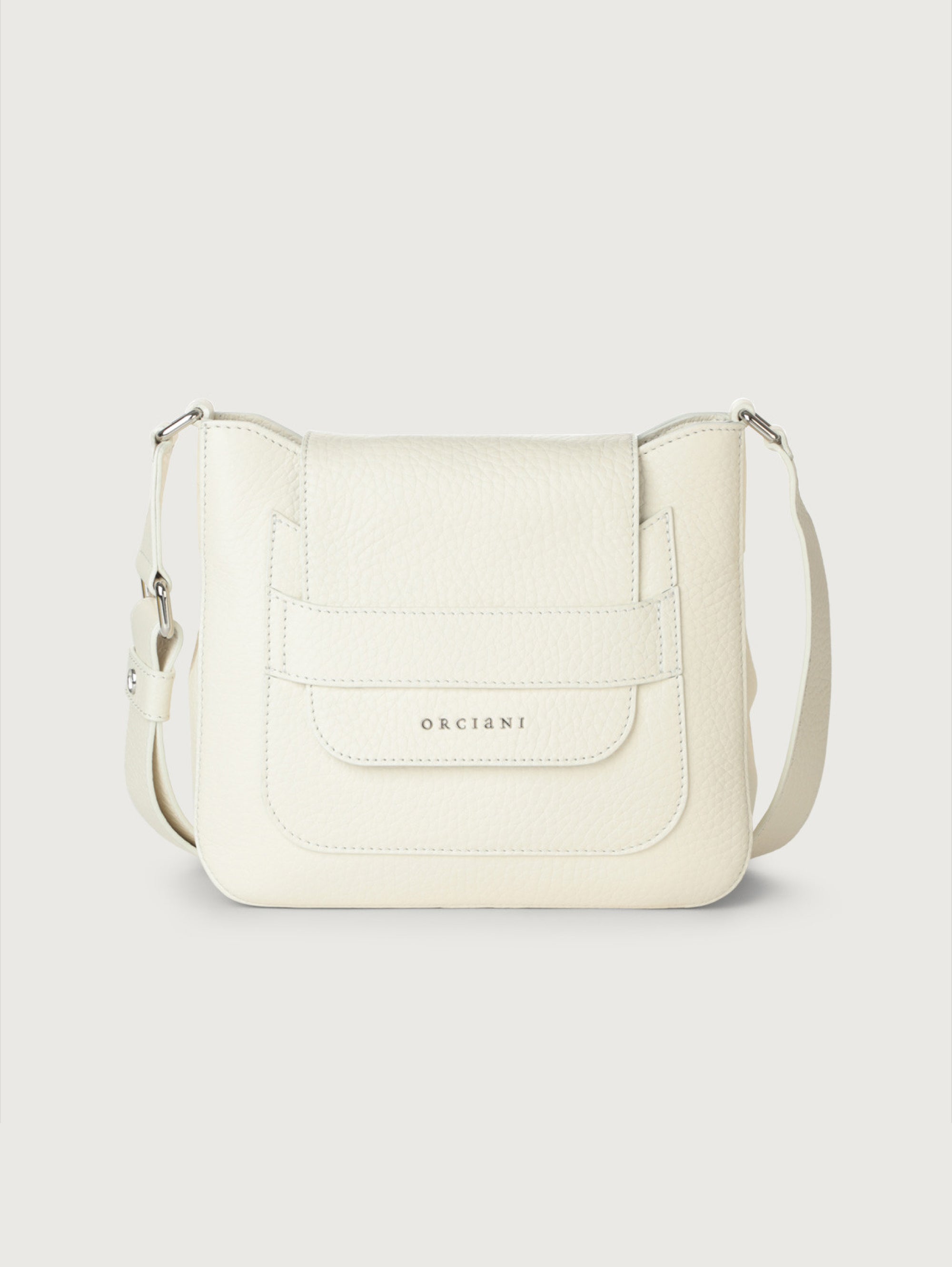 ORCIANI-Borsa Dama a Tracolla in Pelle Martellata Bianco-TRYME Shop