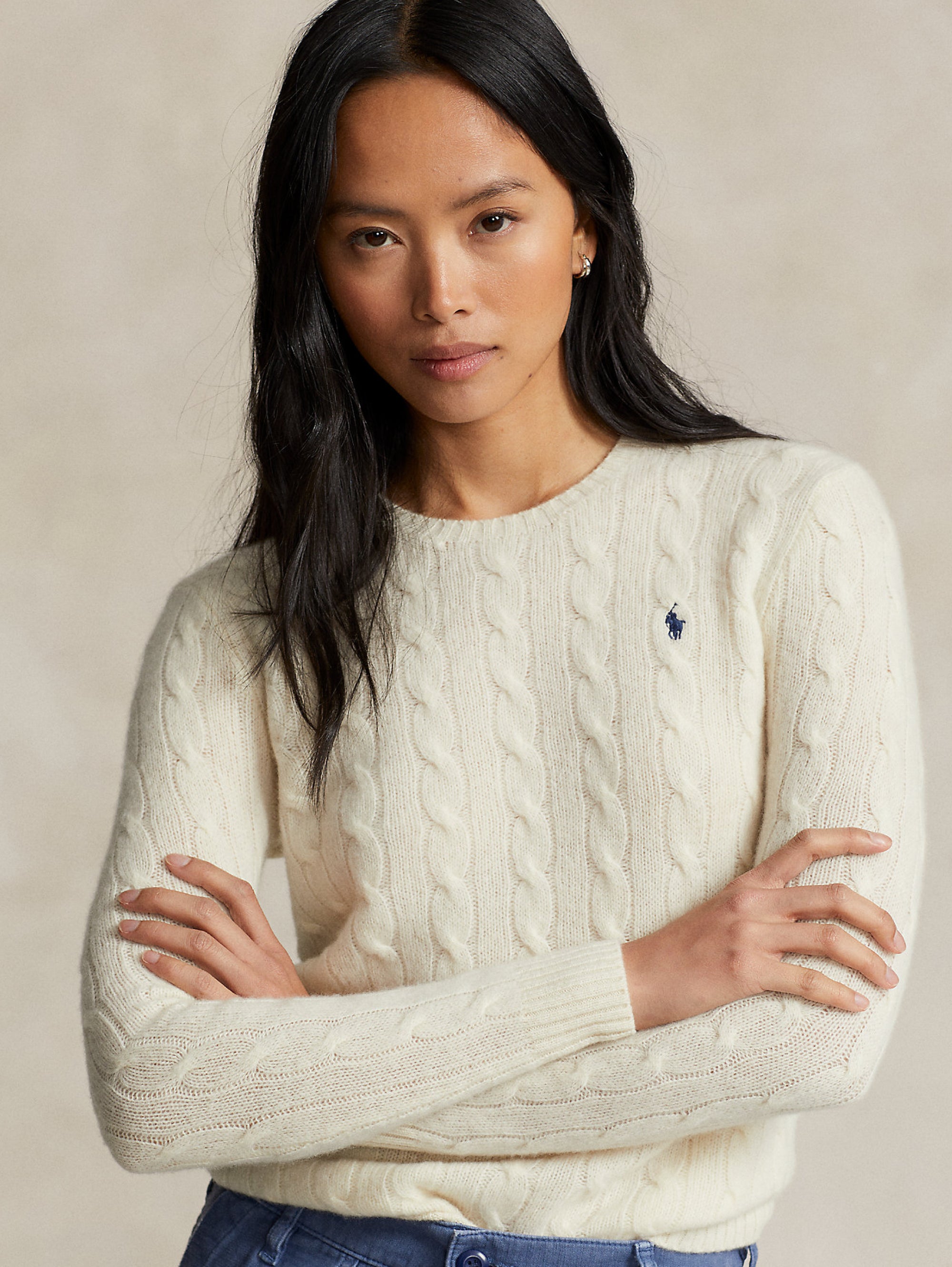 Cream Cashmere Blend Cable Sweater