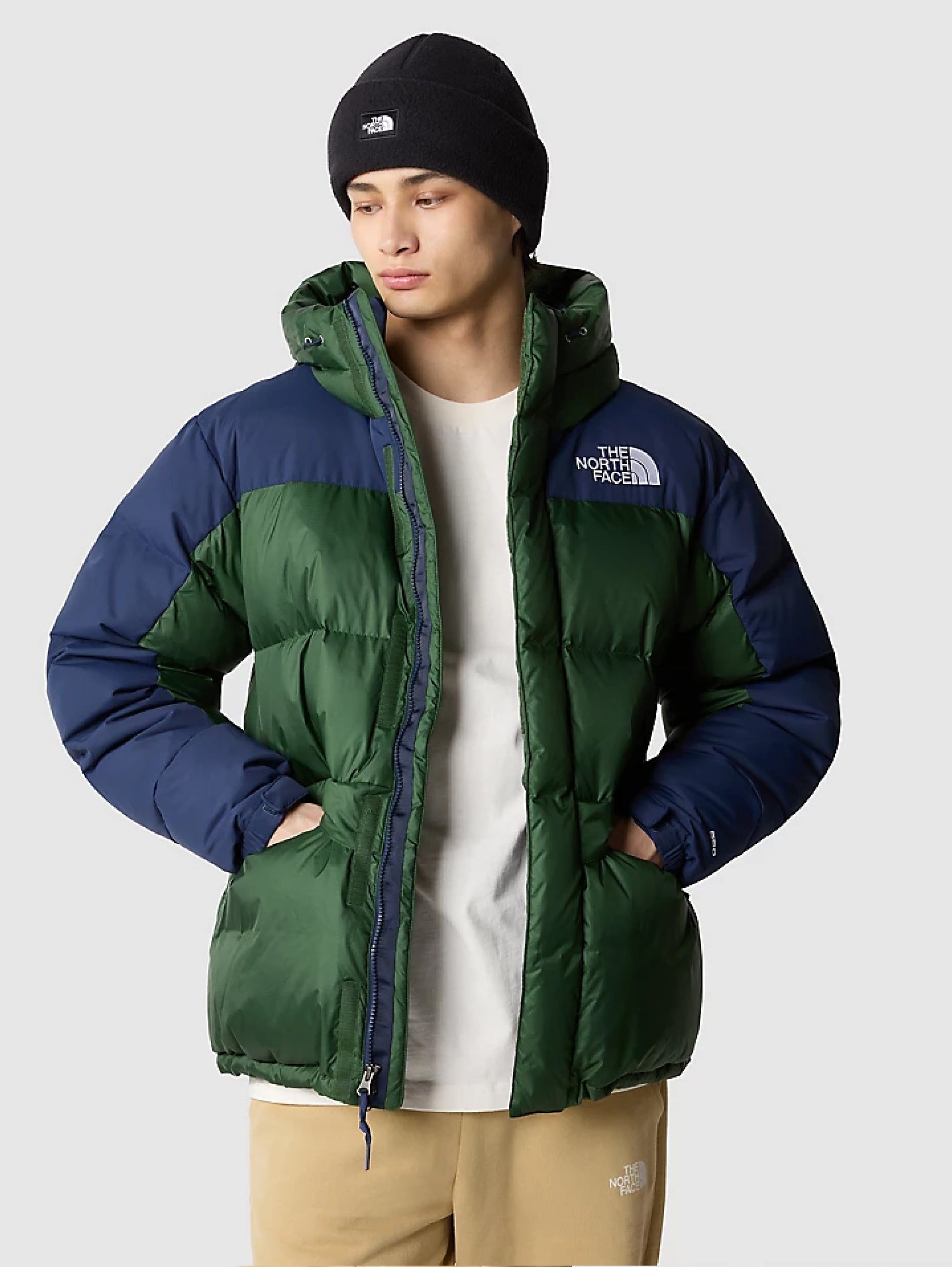 Color Block Himalayan Green/Blue Hooded Down Jacket