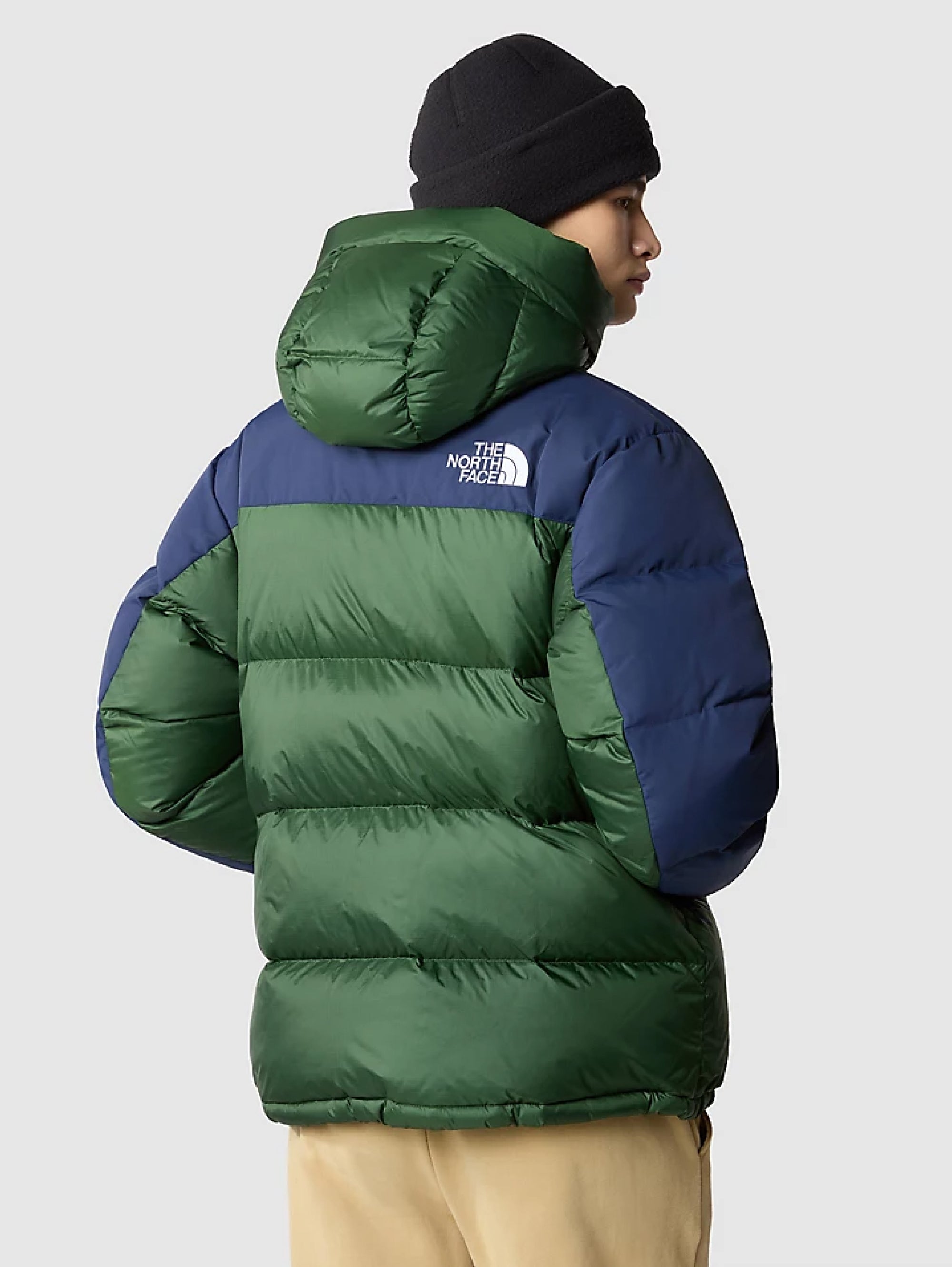 Color Block Himalayan Green/Blue Hooded Down Jacket