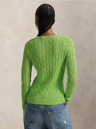 Green Cable-Knit Cotton Crew Neck Sweater