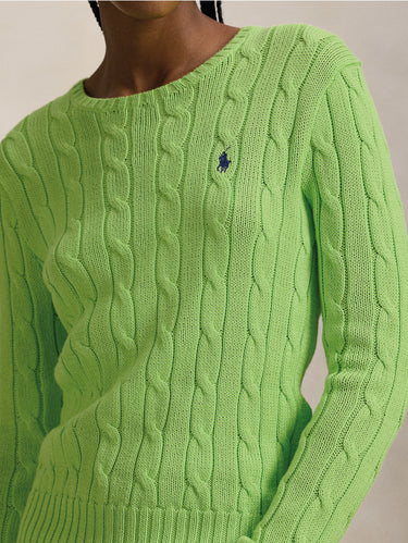 Green Cable-Knit Cotton Crew Neck Sweater