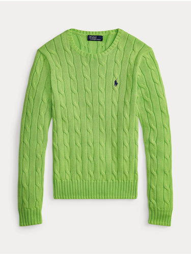 Green Cable-Knit Cotton Crew Neck Sweater