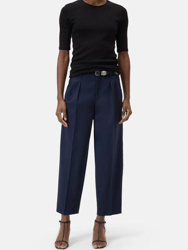 Ankle-Length Wool Fresco Trousers Blue