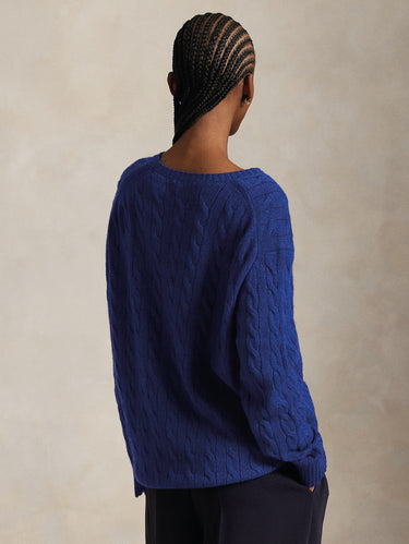 Relaxed Fit Cable Knit Sweater Cobalt