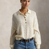 RALPH LAUREN-Maglia in Lana a Trecce con collo Polo Crema-TRYME Shop