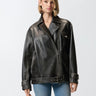 PINKO-Chiodo Biker in Pelle Invecchiata Nero-TRYME Shop