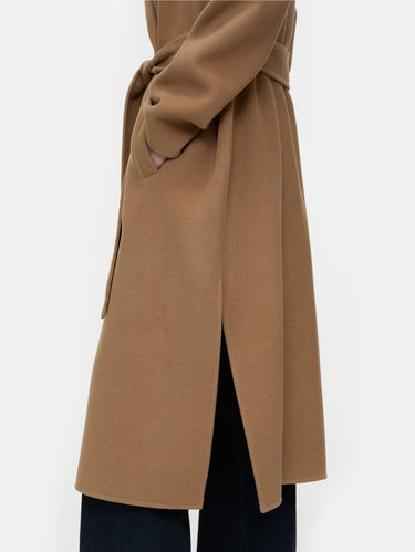 Cappotto con Cintura in Tessuto Double Cammello