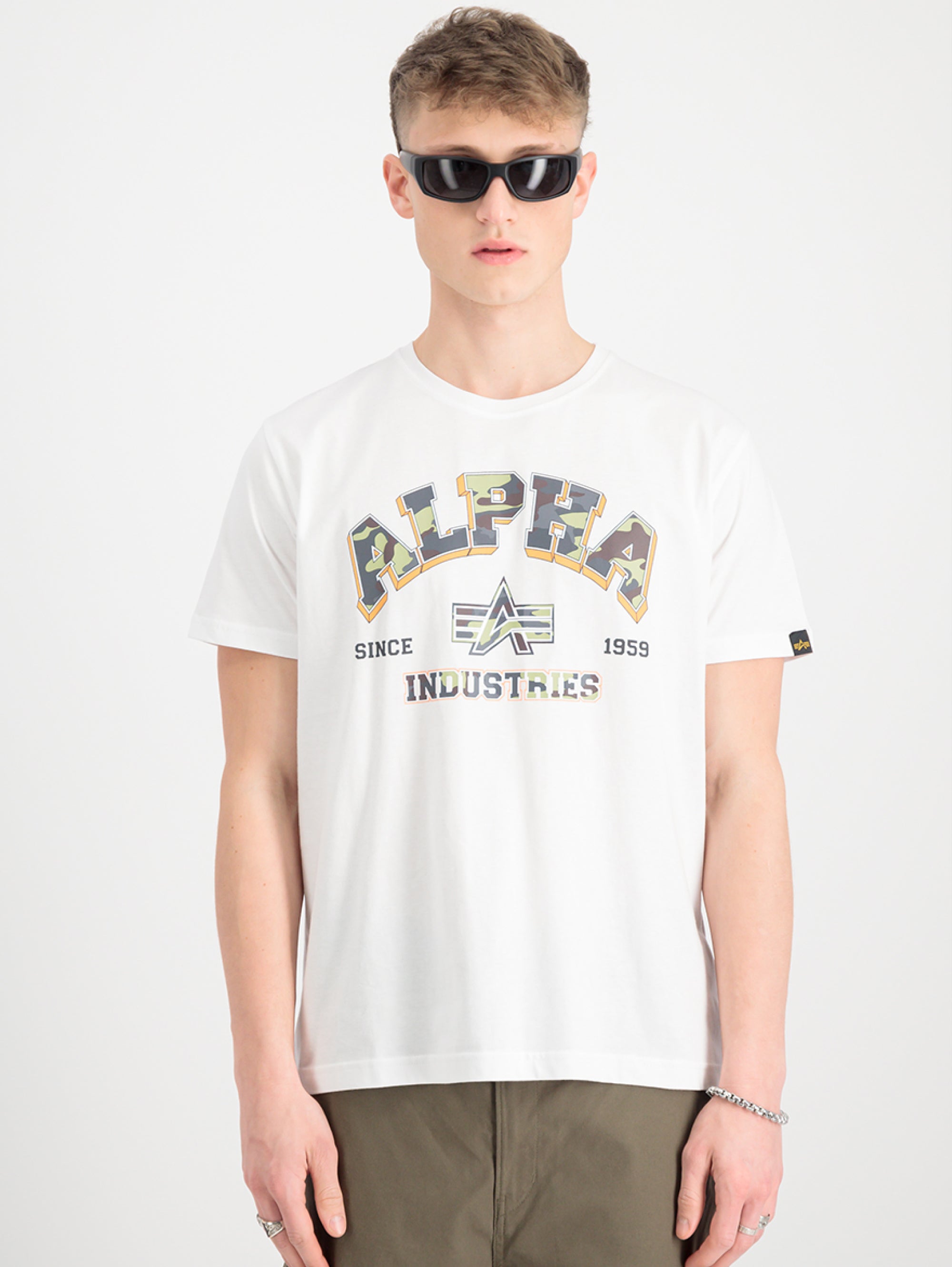 ALPHA INDUSTRIES-T-shirt con Stampa Camouflage Bianco-TRYME Shop