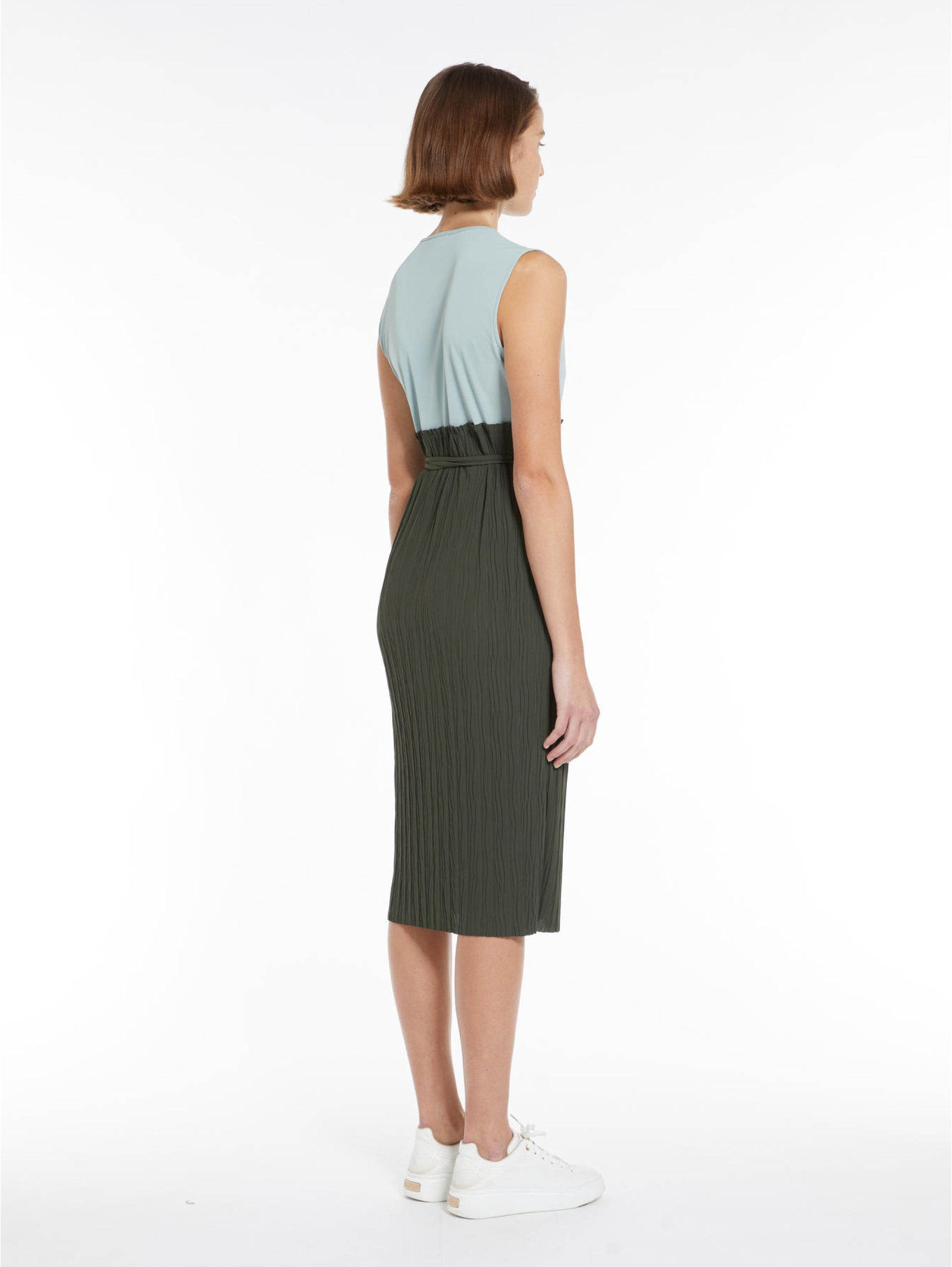 Dress with Body and Longuette in Jersey Plissé Verde