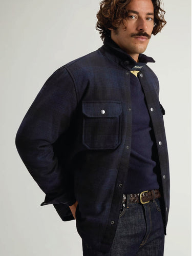 Blaue wattierte Hemdjacke mit Karomuster aus Wollmischung