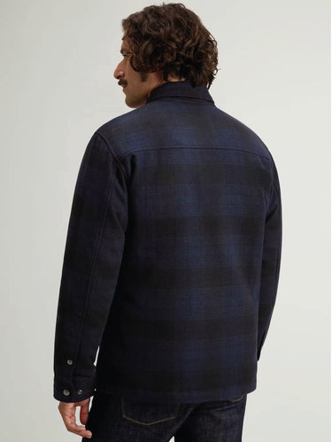 Blaue wattierte Hemdjacke mit Karomuster aus Wollmischung