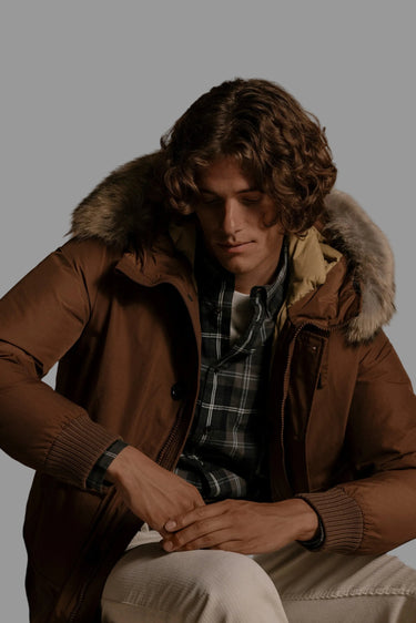Bomber Parka Corto in Ramar Cloth Bisonte