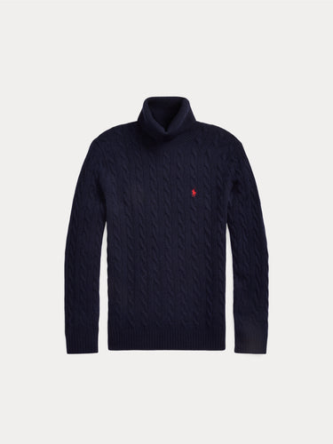 Maglia Collo Alto a Trecce Blu Navy