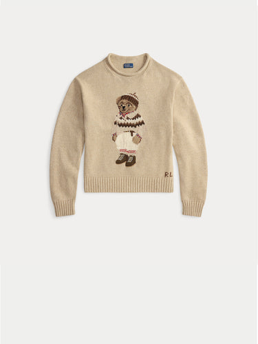 Katoenen Trui met Polo Bear Intarsia Amandel