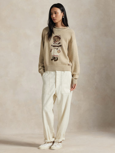 Katoenen Trui met Polo Bear Intarsia Amandel