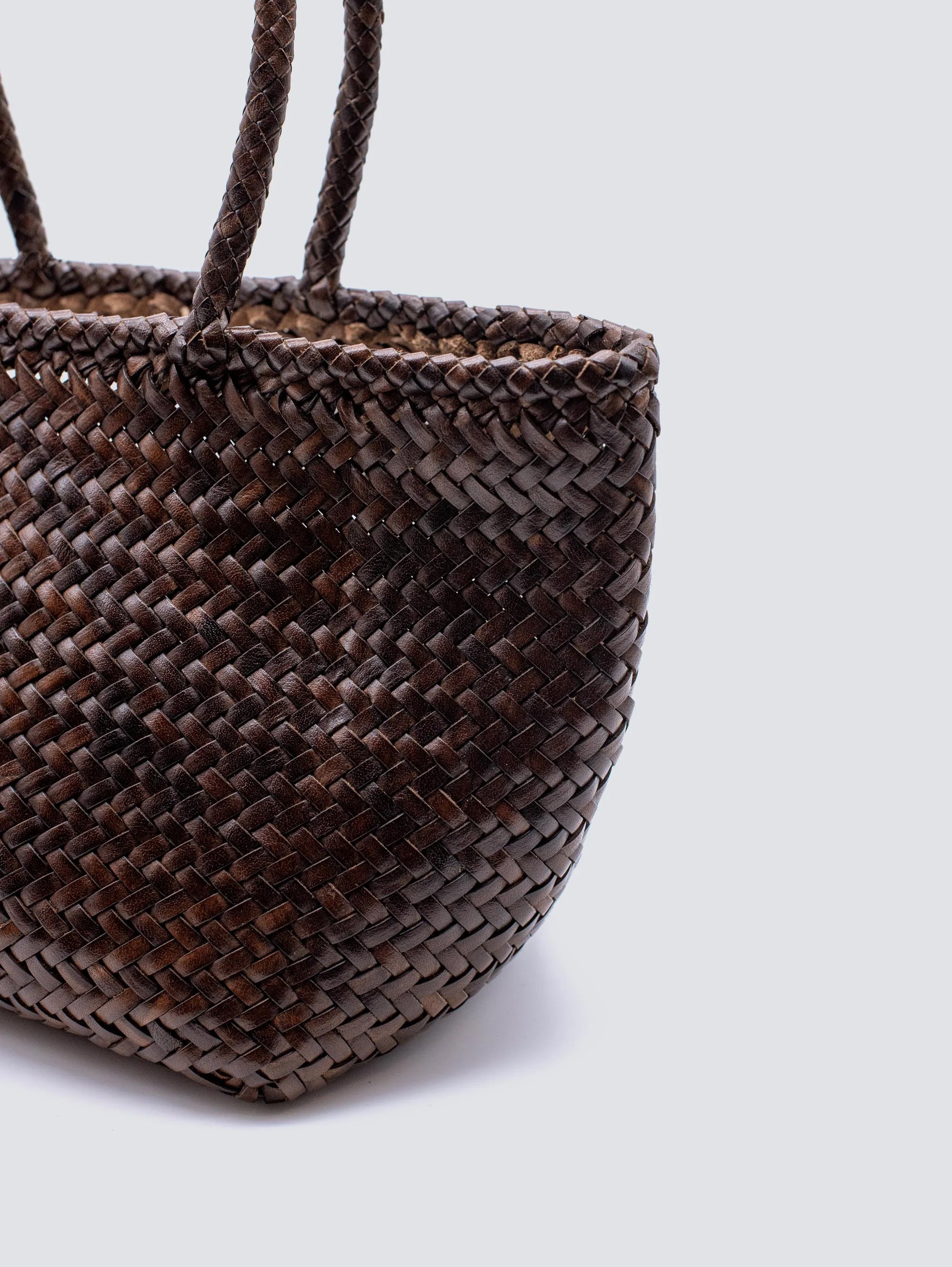 Grace Basket Small Brown Woven Leather Bag